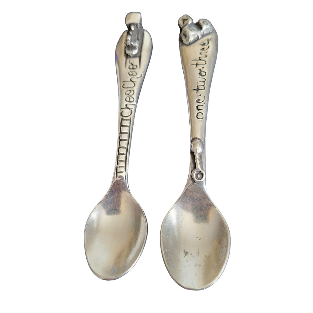 Two Metal Morphosis Baby Spoons Choo Choo and 123 with One Box